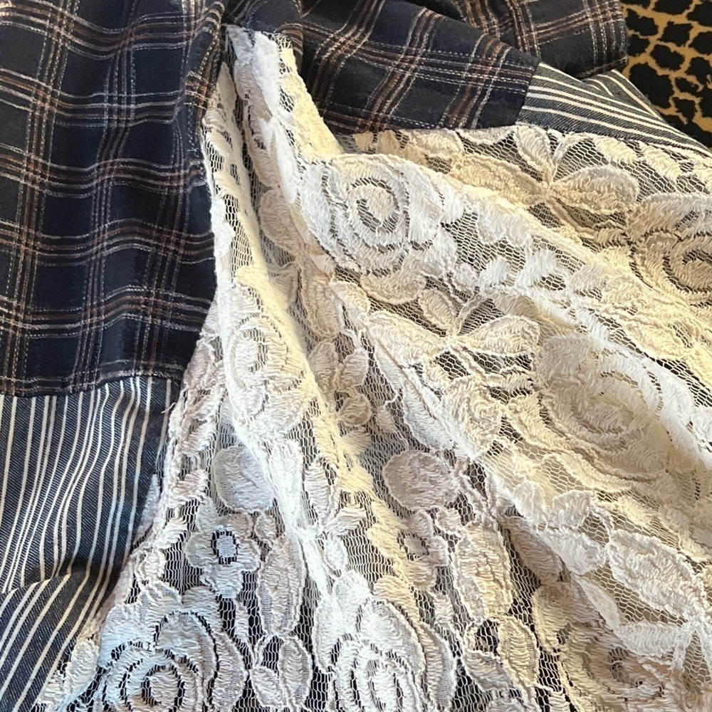 A'Reve Long Sleeve Navy Plaid with Lace - Picture 9 of 11